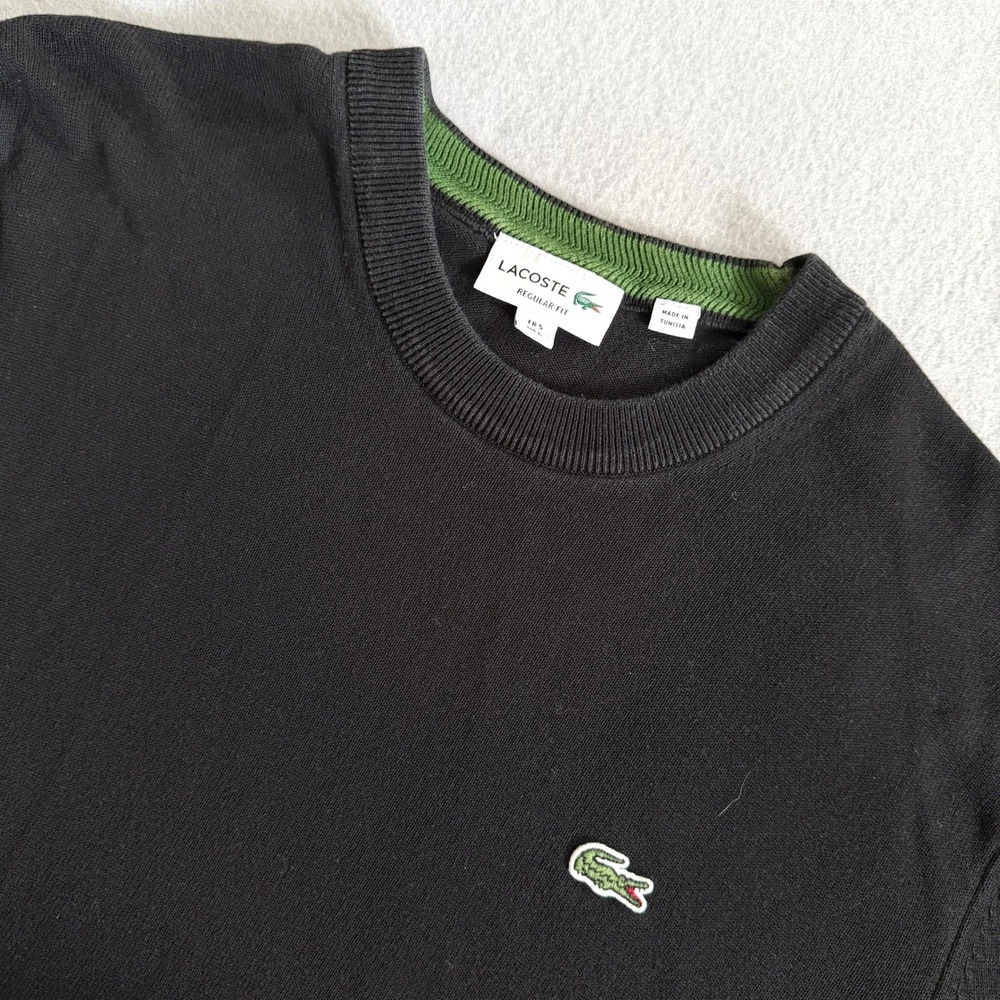 Lacoste Black Sweater L Regular Fit Cotton Crewneck Pullover Wardrobe Staple